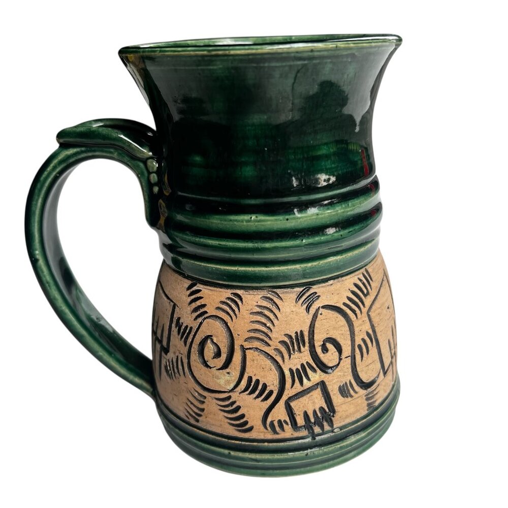Amy Hayman Pottery Mug Made in Loveland, CO Tan & Green